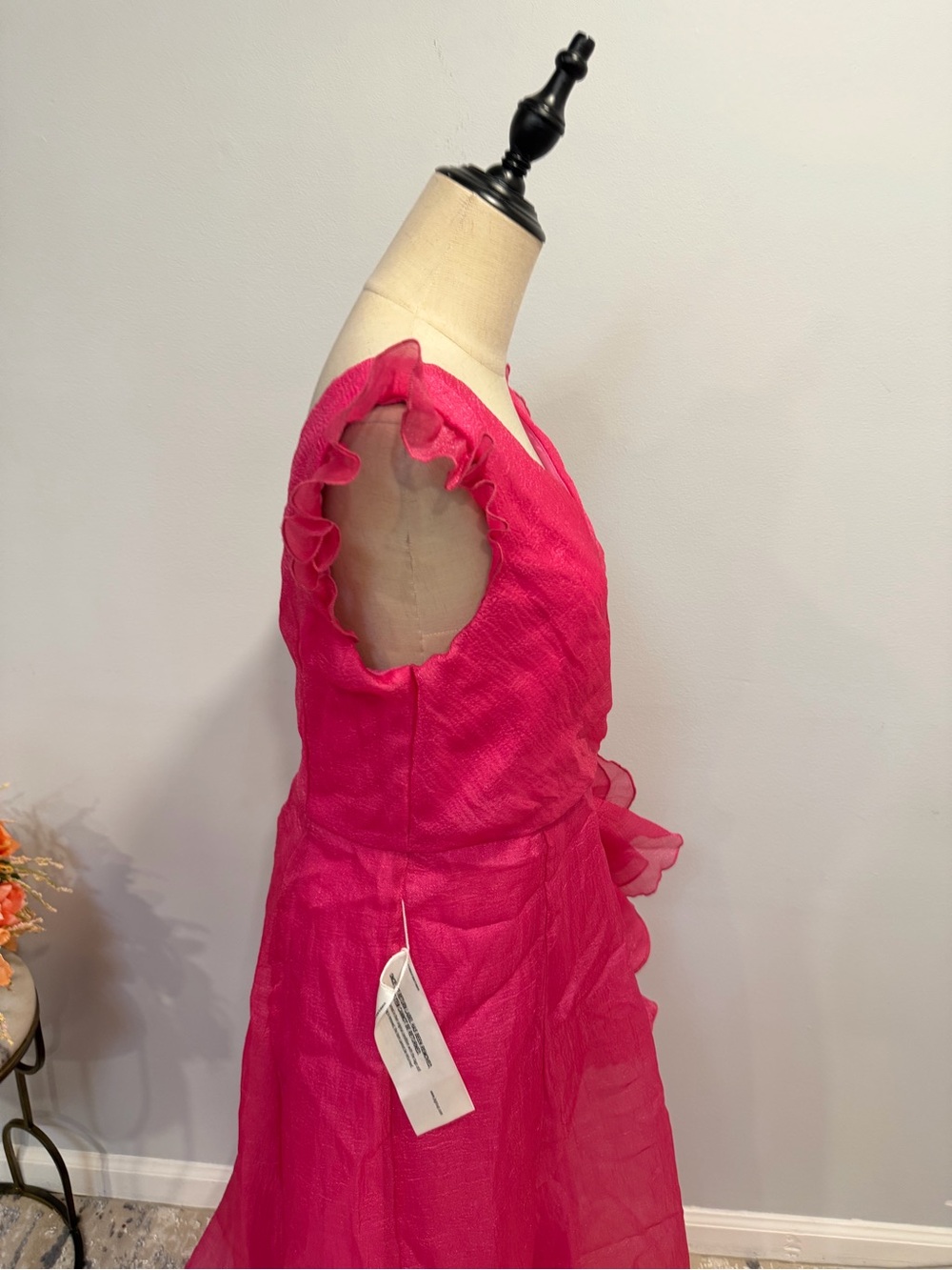 JS Collection Fuchsia Ruffle V-Neck Maxi Dress - Size 8 - New With Defect - Picture 13 of 14